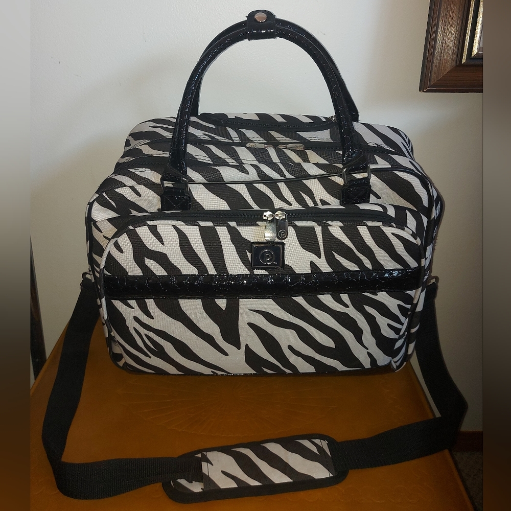 Zebra print rolling briefcase, GUC